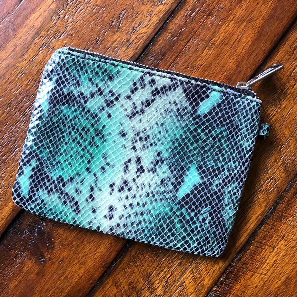Aimee Kestenberg Green Leather Snake Print Pouch